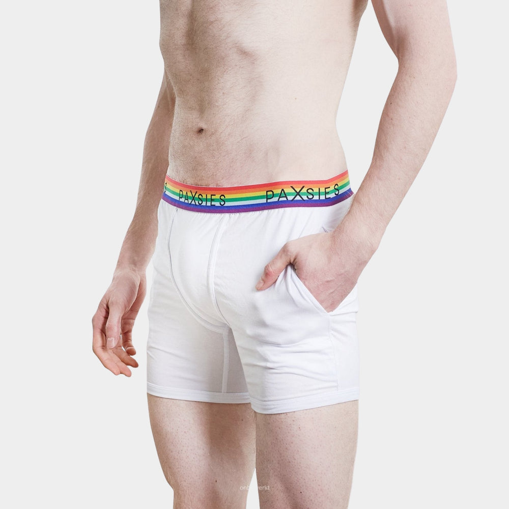 Pride Gender-Neutral Boxers With Pockets - White - Paxsies